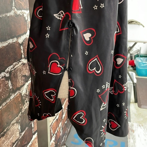 Dentelle Robe & Chemise Set Women's L Large Black Red Heart Pattern Slip Knee - Picture 10 of 17